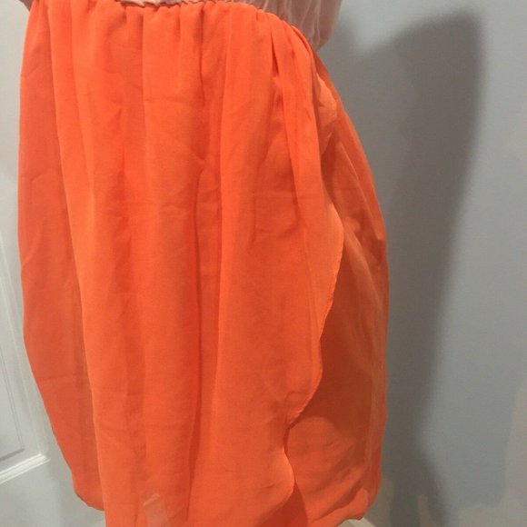 UO Orange, Peach, Dress, Cinched Waist, Flowy, M - Picture 3 of 7